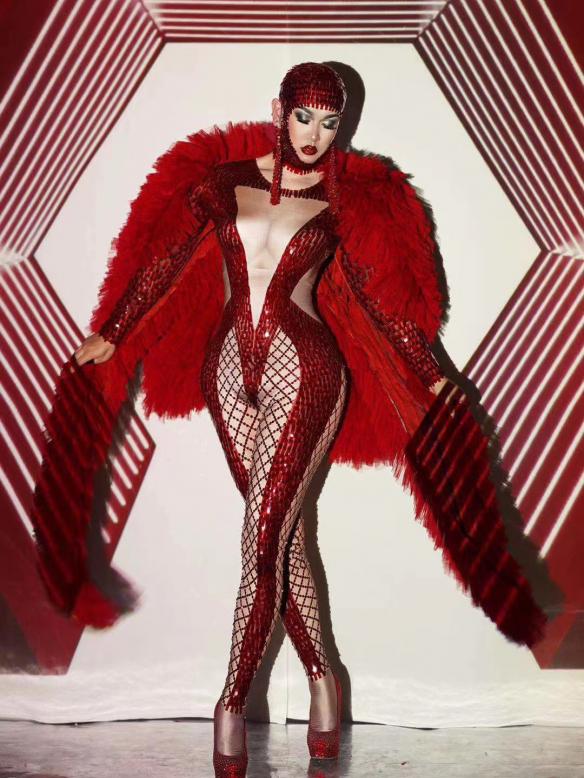 Red Mesh Bodysuit （include headdress）