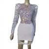 White Transparent Multi-color Rhinestones Short Dress