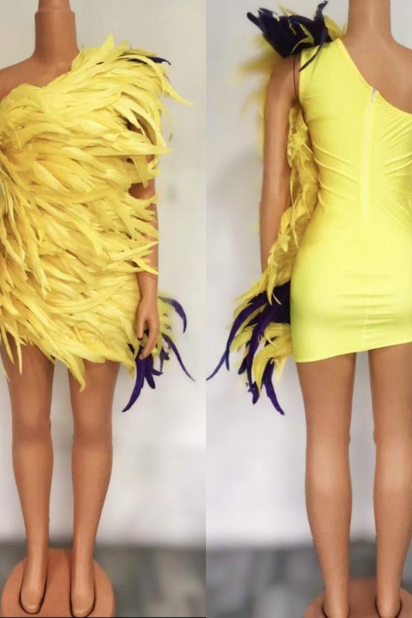 Yellow Feather Dress - Daily New In - Raywigs