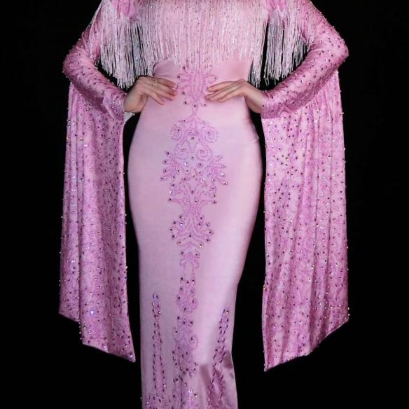 Pink Fringe Long Sleeve Dress