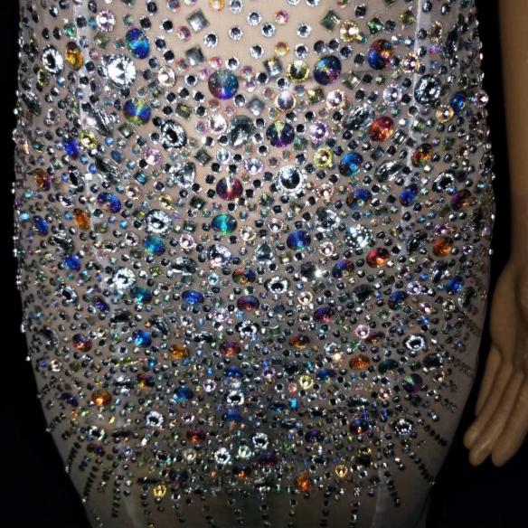 Multi- color Rhinestone Transparent Dress