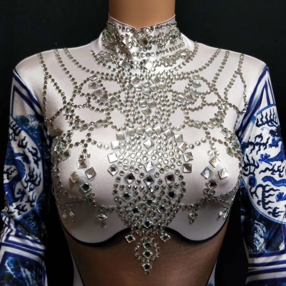 Blue and white porcelain Nude Bodysuit