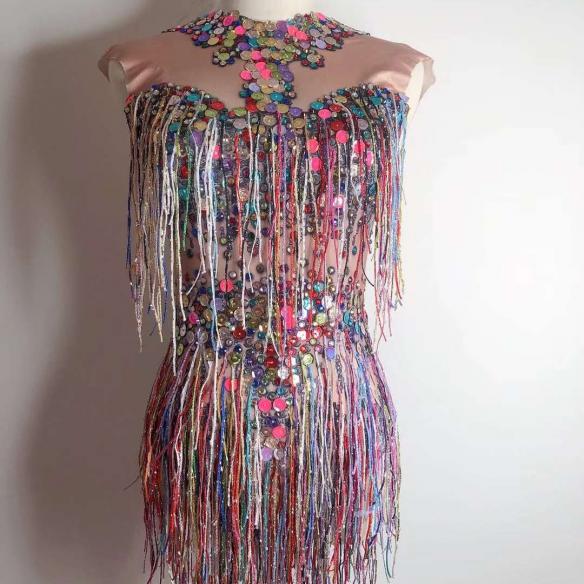 Rainbow tassel & sequin corset