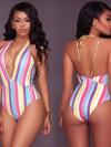 Rainbow Striped High Cut Women Swimsuit