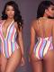 Rainbow Striped High Cut Women Swimsuit