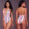 Rainbow Striped High Cut Women Swimsuit