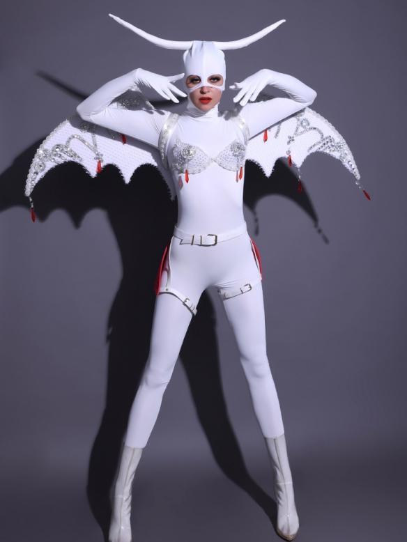 White Exaggerated Angel Bodysuit (includes wings)