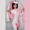 Half White and Half Pink Rabbit Hooded Bodysuit
