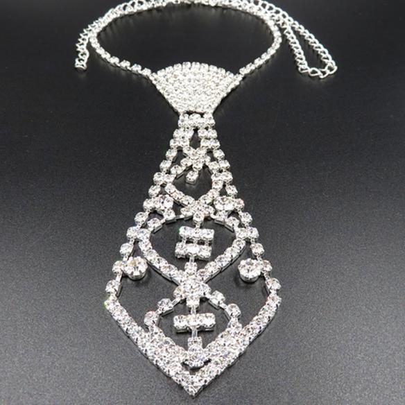 Silver Rhinestone Tie Necklace