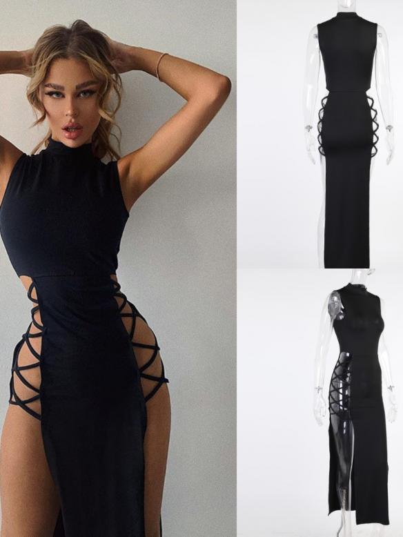 Black Sleeveless Slit Maxi Dress