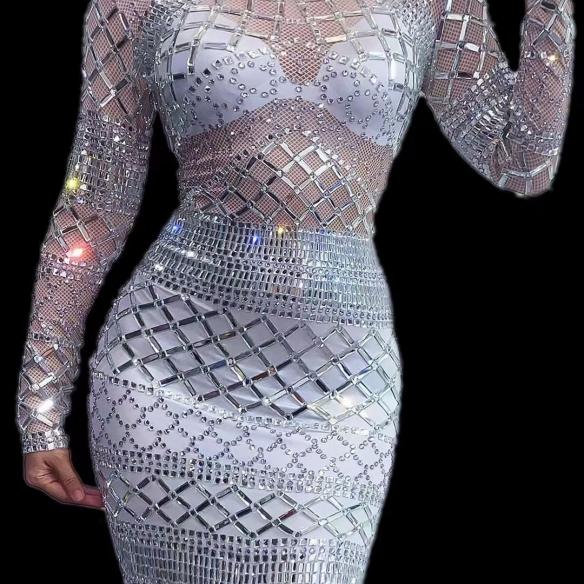 White Sliver Rhinestone Dress