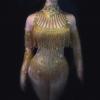 Golden Fringe Rhinestones Nude Rave Leotard