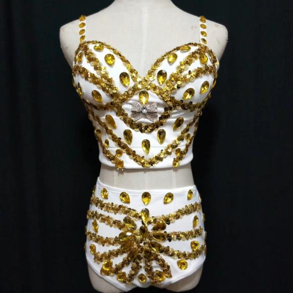 White Gold Rhinestone Outfit