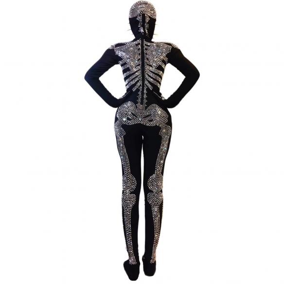 Silver Rhinestone Rivet Skeleton Bodysuit