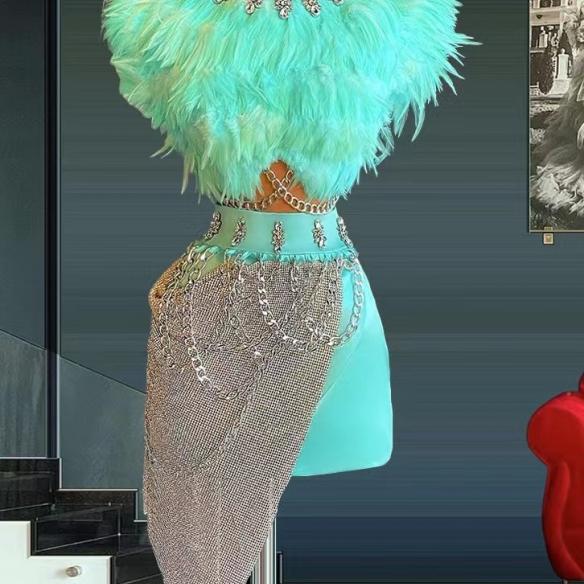 Customized mint green tassel two piece