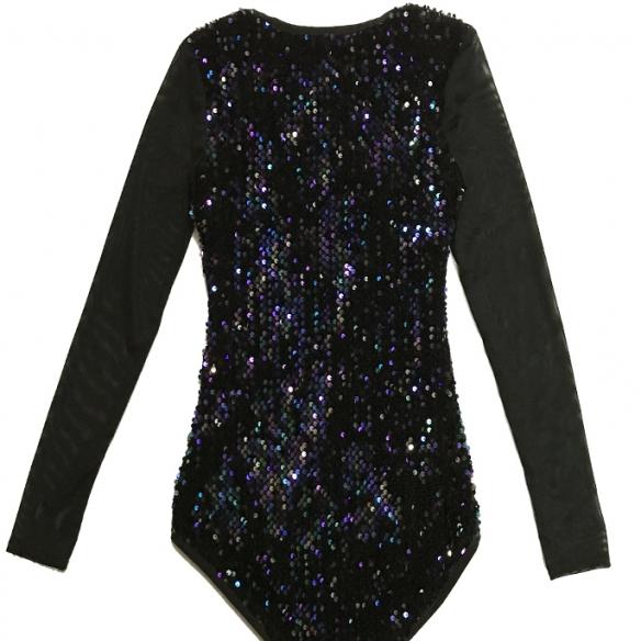 Black Sequin See Through Corset Bodysuit