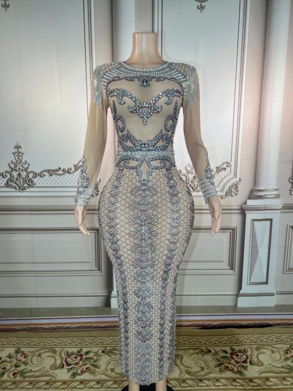 Black Stripe Print Pear With Rhienstone Dress