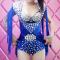 Blue Tassel Silver Rhinestone Leotard