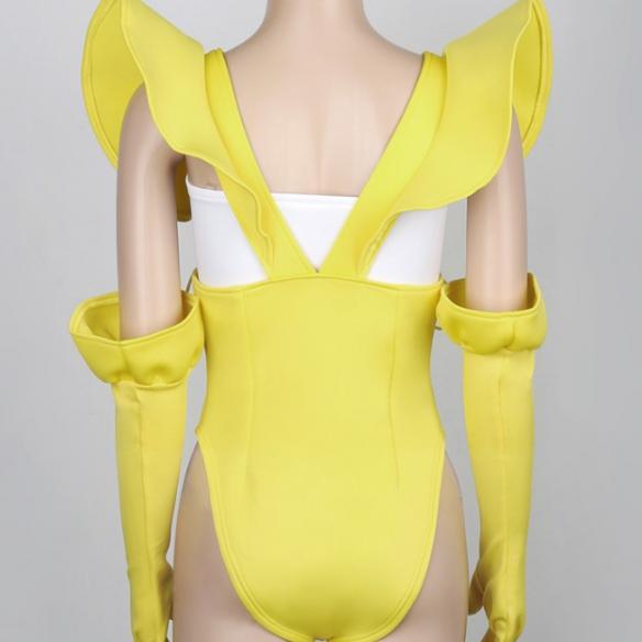 Yellow Bandage Long Gloves Leotard Bodysuit