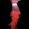 Red Rhinestones Feather Trailing Dress