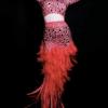 Red Rhinestones Feather Trailing Dress