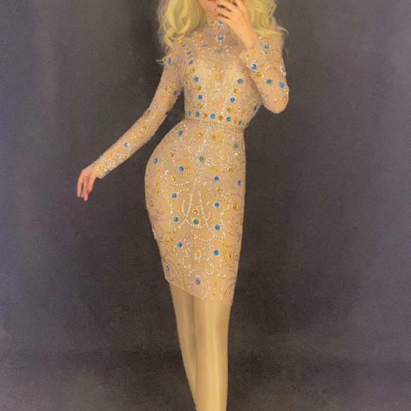 Blue and Yellow Rhinestone Dress