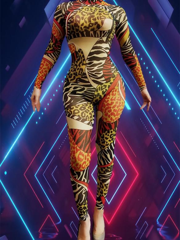 Leopard Long Sleeve Skinny Drag Bodysuit