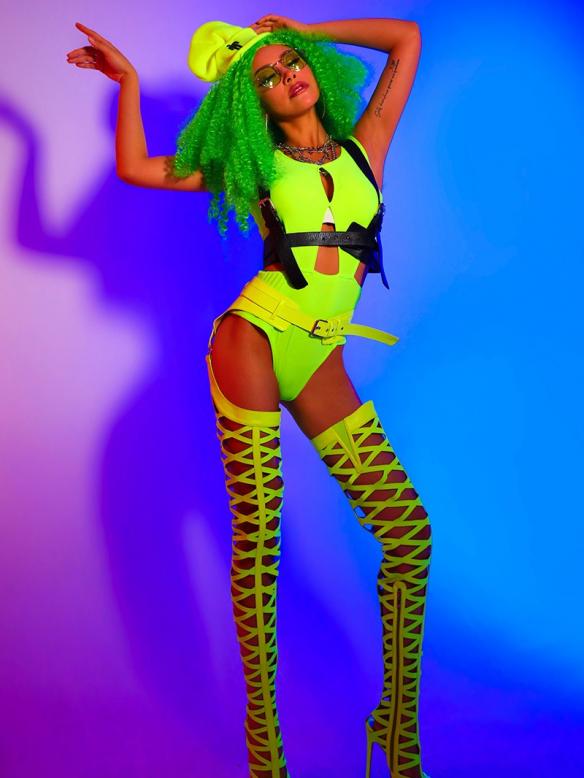 Full Set Fluorescent Green Drag Suits（includes wig）
