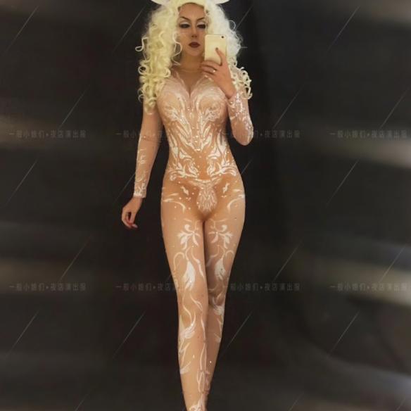 Nude Crystallized White Bodysuit