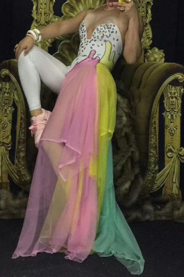 Colorful Rhinestone Bodysuit Costumes Raywigs