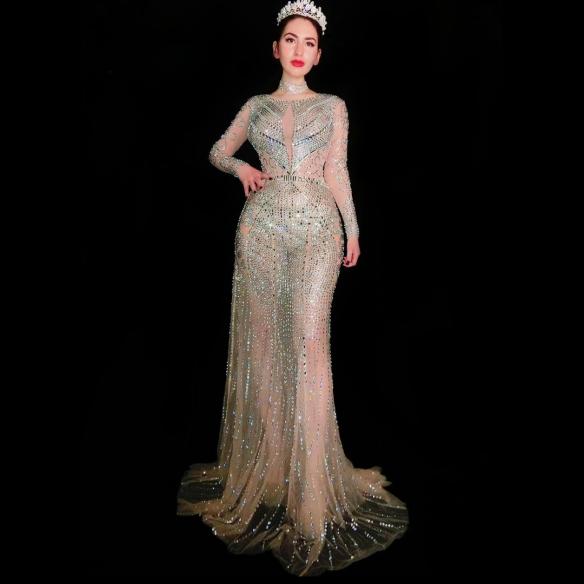 Skincolor Rhinestone and Sequin Dress