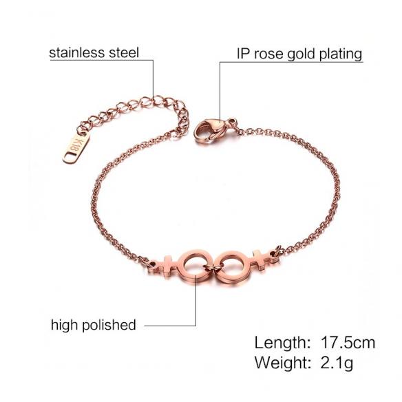 Rose Gold Stainless Steel Lesbian Pride Bracelet