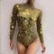 Golden Sequin Crystallized Rave Leotard