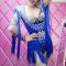 Blue Tassel Silver Rhinestone Leotard