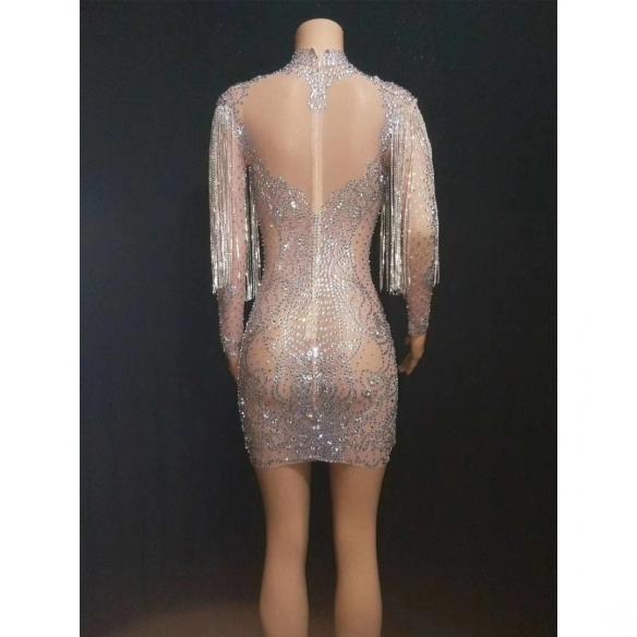 Silver Rhinestones Tassel Dress