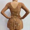 Multi- color Rhinestone Transparent Plicate Dress
