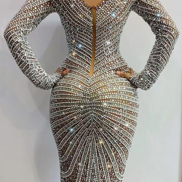 Custom Full Pearl & Rhinestone Dress