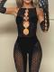 Black mesh hollow out bodysuit