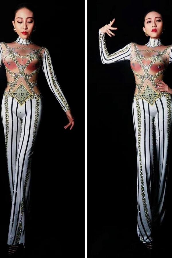 White Stripe Bodysuit Costumes Raywigs