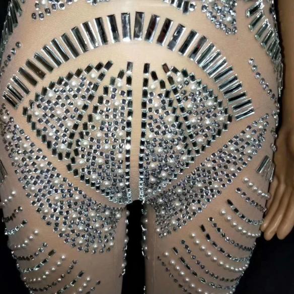 Silver Rhinestone Sequin Bodysuit