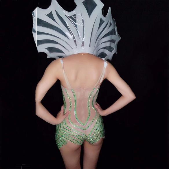 Green Rhinestone Stripe Leotard