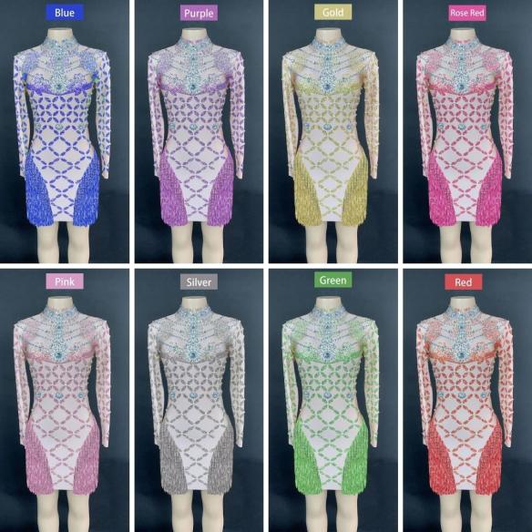 Various Colors Rhinestone Tassel Dress