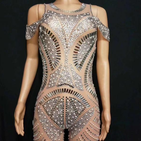 Silver Rhinestone Sequin Bodysuit