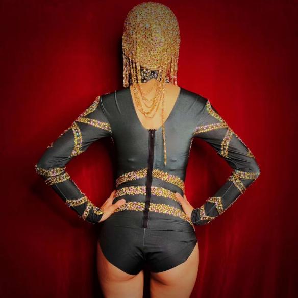 Multi- color Rhinestone Leotard Outfit