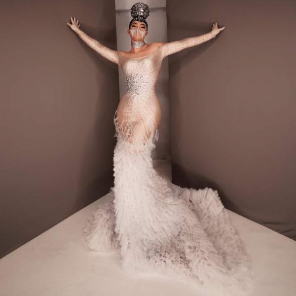 White Mesh Trailing Dress