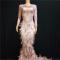Pink Rhinestones Nude Feather Maxi Dress