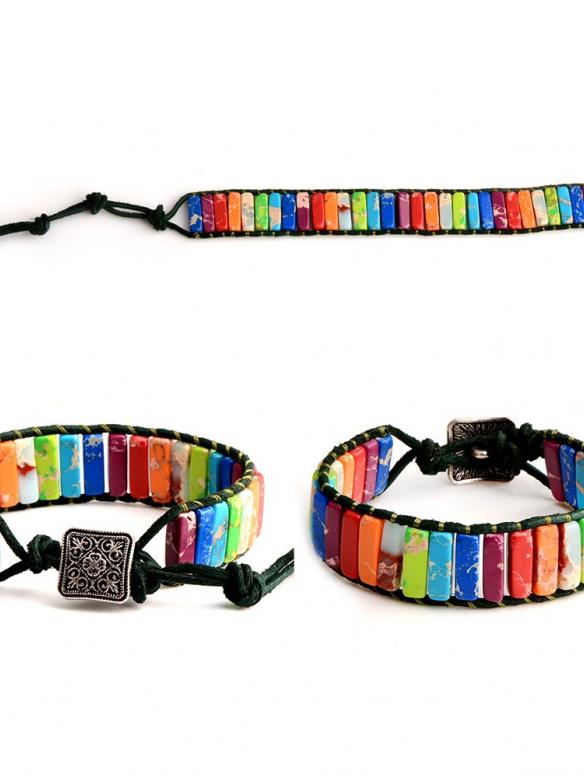 Rainbow Pride Chakra Natural Stone Tube Beads Bracelet