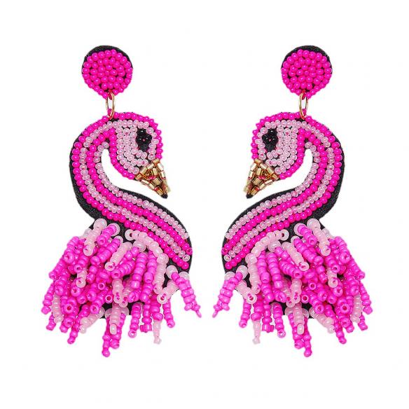 Pink Flamingo Handmade Beaded Stud Earrings