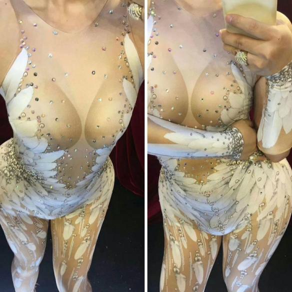 White Feather Pattern Bodysuit