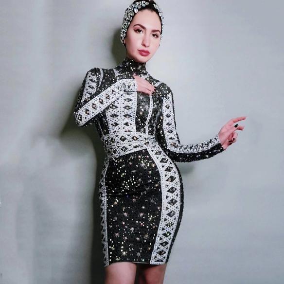 Black And White Sparkly Rhinestones Dress